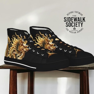 Gold Dragon High Top Sneakers, Gift for Boyfriend, Unisex Shoes, Black and Gold Sneakers, Chinese Dragon Unisex Shoes