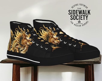 Gold Dragon High Top Sneakers: Unisex Chinese Shoes