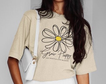Camiseta de margarita dibujada a mano: Camiseta Grow Happy Blossom