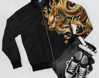 Gold Chinese Dragon Bomber Jacket: Urban Chic Outerwear - Etsy