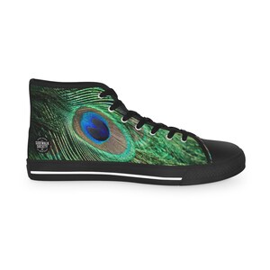 peacock sneaker, peacock sneakers, feather shoes, bird shoes, high top sneakers, mens shoes, modern shoes, womens shoes, unique shoes, hi-top shoes, bespoke footwear, custom shoes