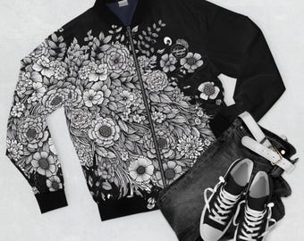 Flower Garden Jacket Spring, Black Floral Jacket, White
