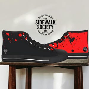 Mismatch Splatter Hi-Top Sneakers: Black & Red Canvas Shoes
