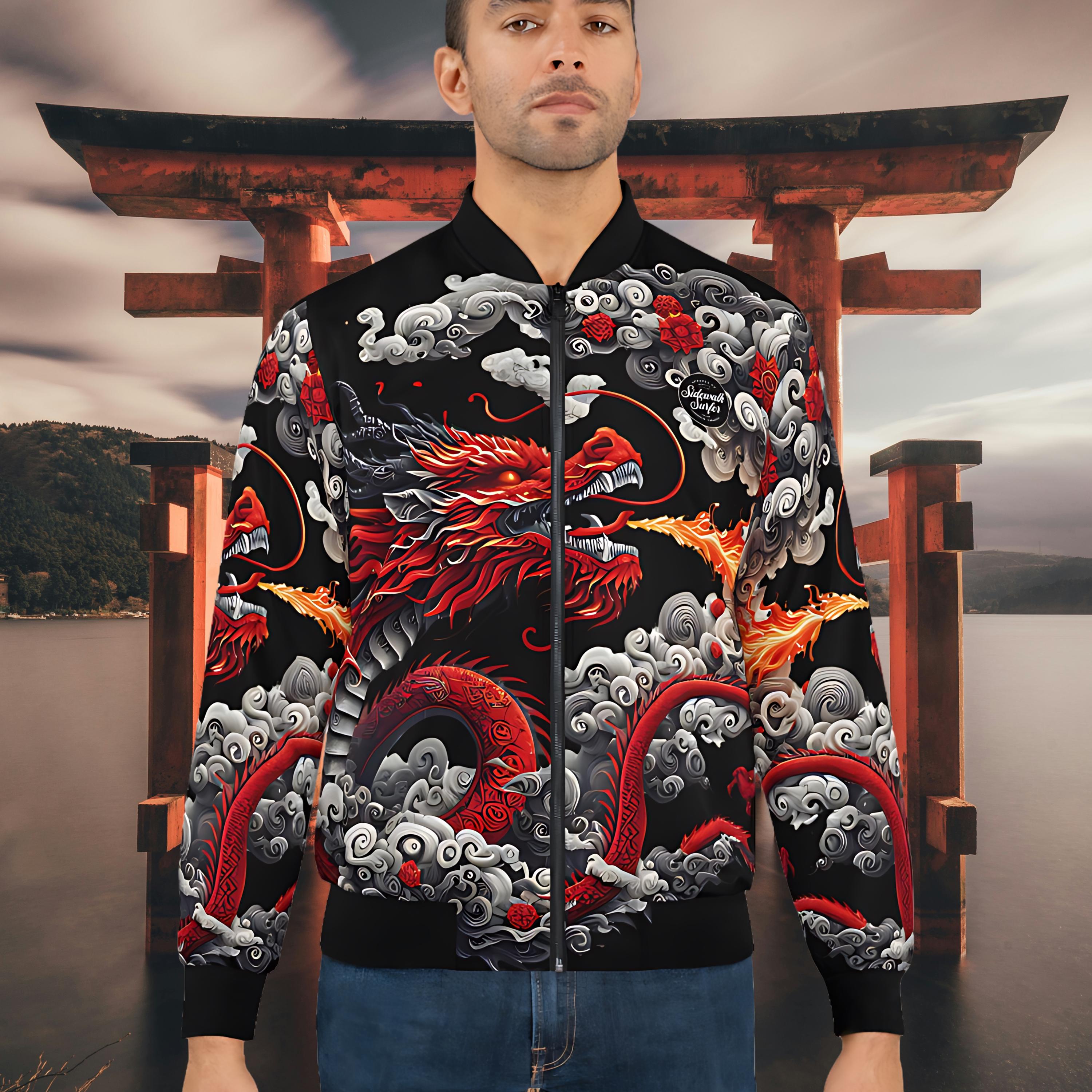 Sukajan Dragon Bomber Jacket: Red Serpent, Fire Dragon Print - Etsy