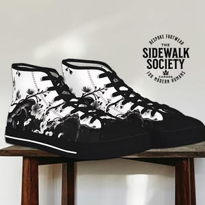 Cherry Blossom Sneakers: Japanese Floral Print, Black & White High-Tops