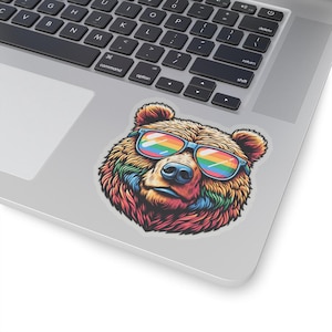 LGBT Bear Pride Sticker Kiss Cut, Colorful Bear Decal, LGBTQ+ Art Sticker, Laptop Sticker, Skateboard Sticker, Gay Sticker, Sticker Pride