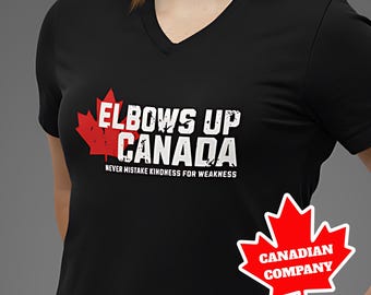 Elbows Up Canada V-Neck T-Shirt: Unisex Canadian Pride Tee