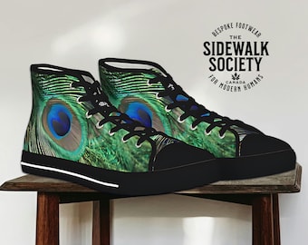 Baskets montantes à imprimé plumes de paon : chaussures tendance unisexe