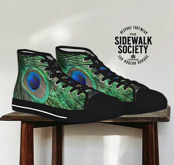 Peacock Feather Print High-Top Sneakers: Unisex Fashion Footwear
