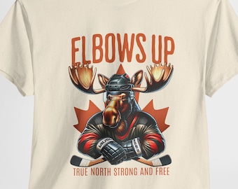 Elbows Up Canada T-Shirt: Moose Hockey Graphic Tee