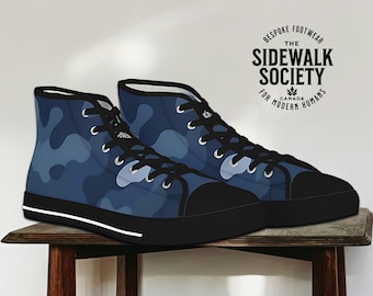 Blue Camo High-Top Sneakers: Unisex Camouflage Skate Shoes