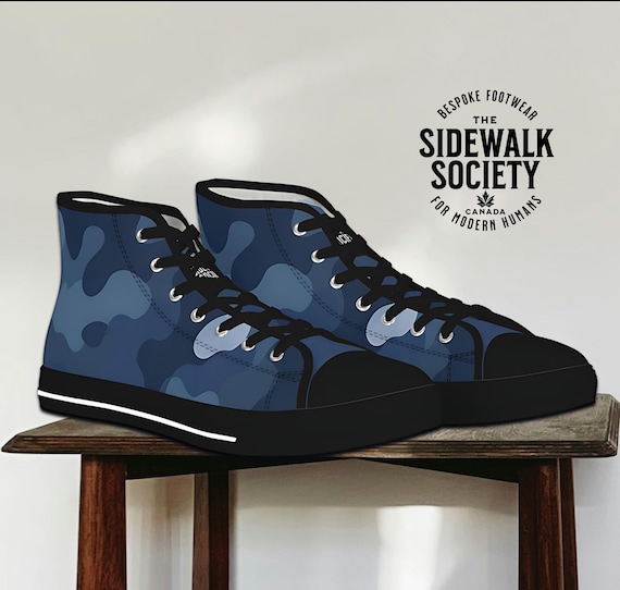 Baskets Montantes Bleues Camouflage, Chaussures De Camouflage