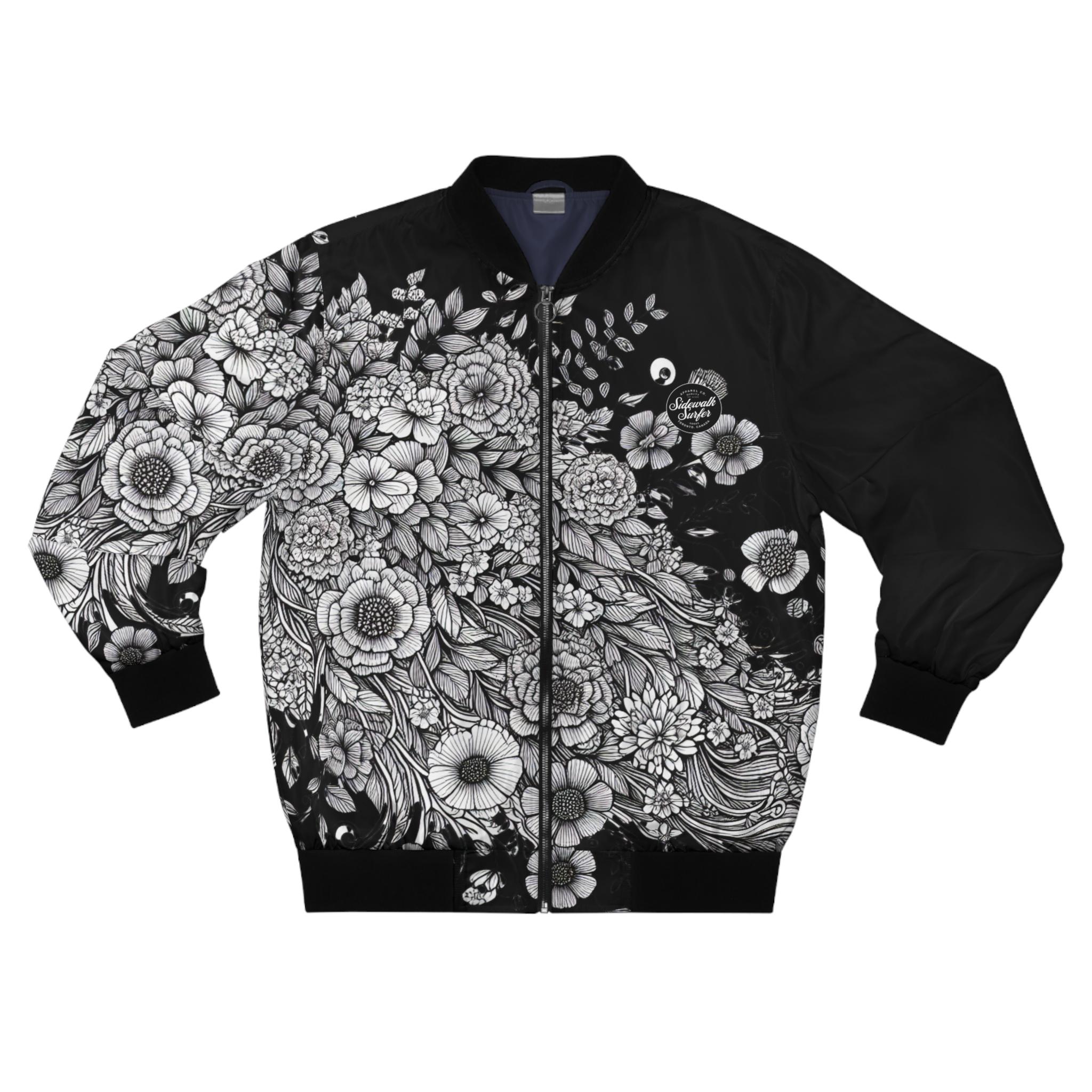 【the conspires】 BLACK floral Mil JACKET Members Only Jacket Youth 16 White Black Bomber Floral
