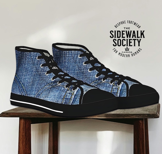 Denim Look High Top Sneakers: Unisex Blue Jeans Shoes - Etsy display picture 3