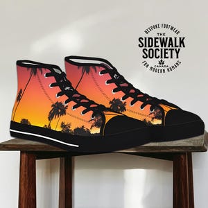 Sunset Palm Tree High Top Sneakers: California Beach Shoes
