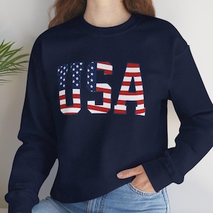 USA Flag Sweatshirt, Unisex American Flag Sweater, Patriotic USA Crewneck, America Gifts for Women, Cute American Apparel, Cozy Sweatshirt