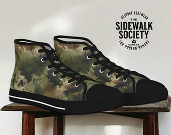 Green Camo Hi-Top Sneakers: Unisex Camouflage Skate Shoes