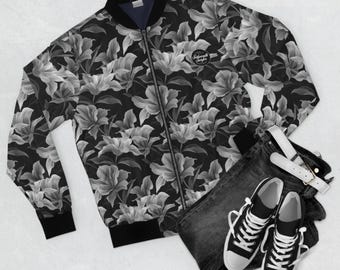 Floral Print Bomber Jacket: Unisex Modern Fall Outfit