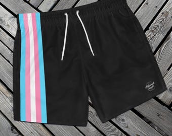 Bañador de rayas Trans Pride: traje de baño negro con forro de malla