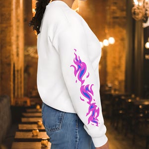 Pink Flames Fire Arms Unisex Sweatshirt, Blue Fire Arms Design Sweater, Gift for Boyfriend or Girlfriend, Feminine Flames Sweatshirt