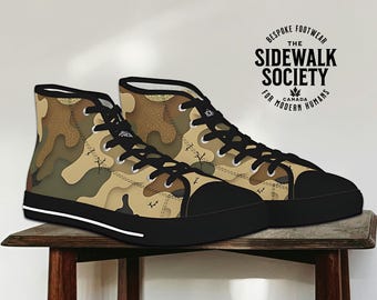 Green Camo Hi-Top Sneakers: Unisex Camouflage Skate Shoes