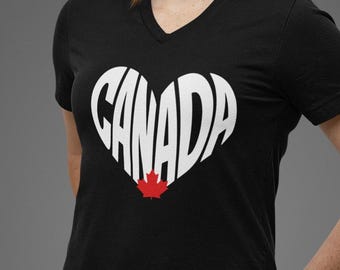 I Heart Canada V-Neck T-Shirt: Unisex Canada Pride Tee