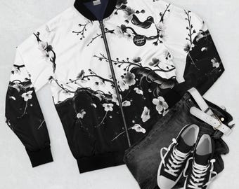 Cherry Blossom Jacket, Yin Yang Jacket, Japanese Floral Spring Bomber, Sakura Flower Coat, Spring 2025 fashion, Japanese Streewear