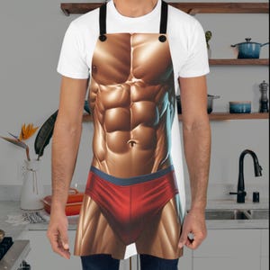 Muscle Bodybuilder Chef Apron, Funny Kitchen Warrior Grill Master Cooking Gift, BBQ Enthusiast, Six Pack Apron, Kitchen Apron