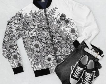 Floral Bomber Jacket: White Flower Garden Print, Urban Chic - Etsy