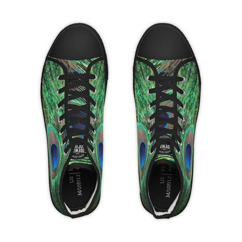 peacock sneaker, peacock sneakers, feather shoes, bird shoes, high top sneakers, mens shoes, modern shoes, womens shoes, unique shoes, hi-top shoes, bespoke footwear, custom shoes