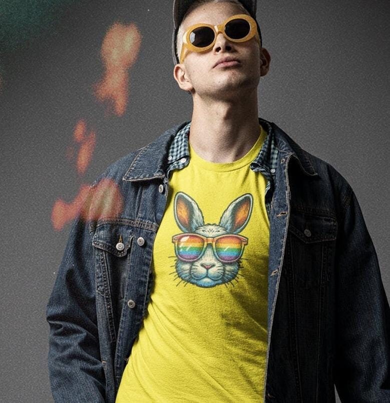 LGBT Rolando the Rabbit Pride Tee! Rainbow Rabbit TShirt, Proud Farm Animal Tee, LGBTQ Thumper Tee, Parade Tee, Unisex Softstyle T-Shirt
