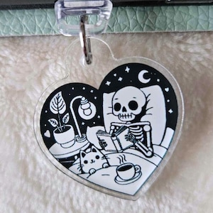 Skeleton Reading Kindle Charm USB Type-C Lightning Ipad | Cute Acrylic Dust Plug E-Reader Phone Accessory Fantasy Reader Gift Bookish Merch