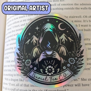 Holographic Suriel Tea Co Sticker | Reading Gift for Bookworms Fantasy Lovers Romantasy Readers Smut Bookish Floral Waterproof Vinyl Decal