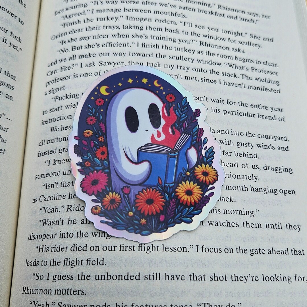 Holographic Ghost Reading Sticker | Cute Spooky Gift for Bookworm ...