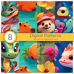 Motifs animaux numériques : capybaras, dragons, hérissons, axolotl - des motifs uniques pour vos projets créatifs !