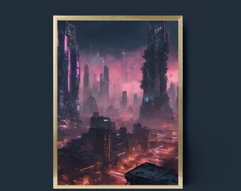 Cyberpunk Cityscape Art Print Vol2, Set of 4, Futuristic Urban Poster, Cityscape Wall Art, Sci-Fi City, Retrofuturism, Digital Print