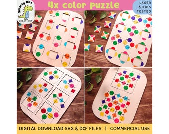 Bundel van kleurenpuzzel voor kinderen lasersnijden bestanden, logisch spel voor peuters SVG DXF, peuter Trofast deksel spel voor één, Homeschool