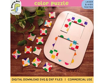 Kleurenpuzzel voor kleuters lasergesneden bestanden, logisch spel voor kinderen 5+ SVG DXF, Trofast-deksel educatief speelgoed, Glowforge-bestanden leren