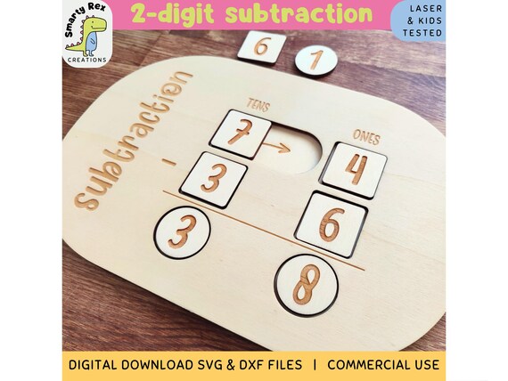 Double Digit Subtraction Laser File, 2nd Grade Math Center SVG DXF, Elementary Math Teaching Aids, Math Game Lasercut, Homeschool Math