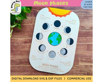 Moon Phases Puzzle Laser File, SVG DXF, Moon Calendar for Kids, Montessori Puzzle, Glowforge, Trofast Lid, Science Project