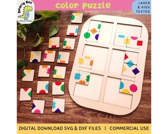 Kleurenpuzzel voor kleuters lasergesneden bestanden, logisch spel voor peuters SVG DXF, Trofast-deksel, logisch denken, educatief laserbestand voor kinderspel