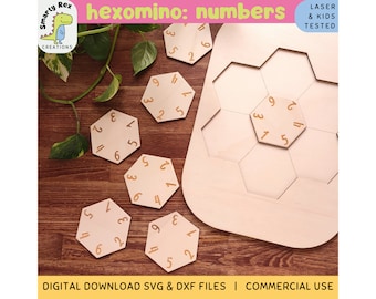 Number Hexomino Laser File, Math Game SVG DXF, Educational Toys for Preschooler, Math Center Game, Trofast Lid Game Files