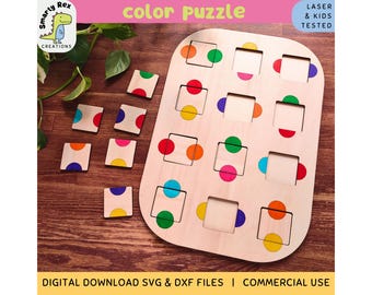 Kleurenpuzzel laserbestanden voor peuters, logisch spel voor kleuters SVG DXF, Trofast-deksel, Montessori, thuisonderwijs, kleuter, educatief speelgoed