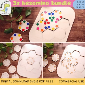 Conjunto de archivos láser Hexomino, juego Hexadomino SVG DXF, juego del centro de matemáticas, actividades de tiempo de mesa, juguetes educativos para niños en edad preescolar, tapa Trofast