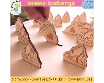 Vormen memo laserbestand, ijsbergen geheugenspel SVG DXF, Flisat invoegen Trofast deksel spel, educatief speelgoed voor kleuters