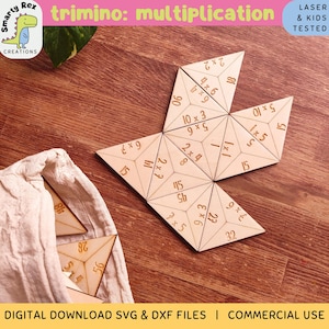 File laser di moltiplicazione Trimino, gioco di matematica SVG DXF, taglio laser di matematica Dominoes, sussidi didattici di matematica elementare, centro di matematica di quarta elementare