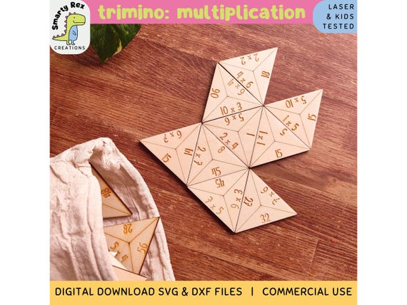 Trimino Multiplication Laser Files, Math Game SVG DXF, Dominoes Math Lasercut, Elementary Math Teaching Aids, 4th Grade Math Center