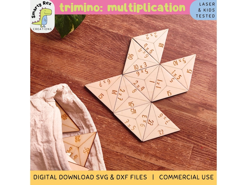 Trimino Multiplication Laser Files, Math Game SVG DXF, Math Lasercut, Elementary Math Teaching Aids, 4th Grade Math Center, Homeschool, Montessori, Glowforge Files, Xtool Files, Educational Toys, Multiplication Learning