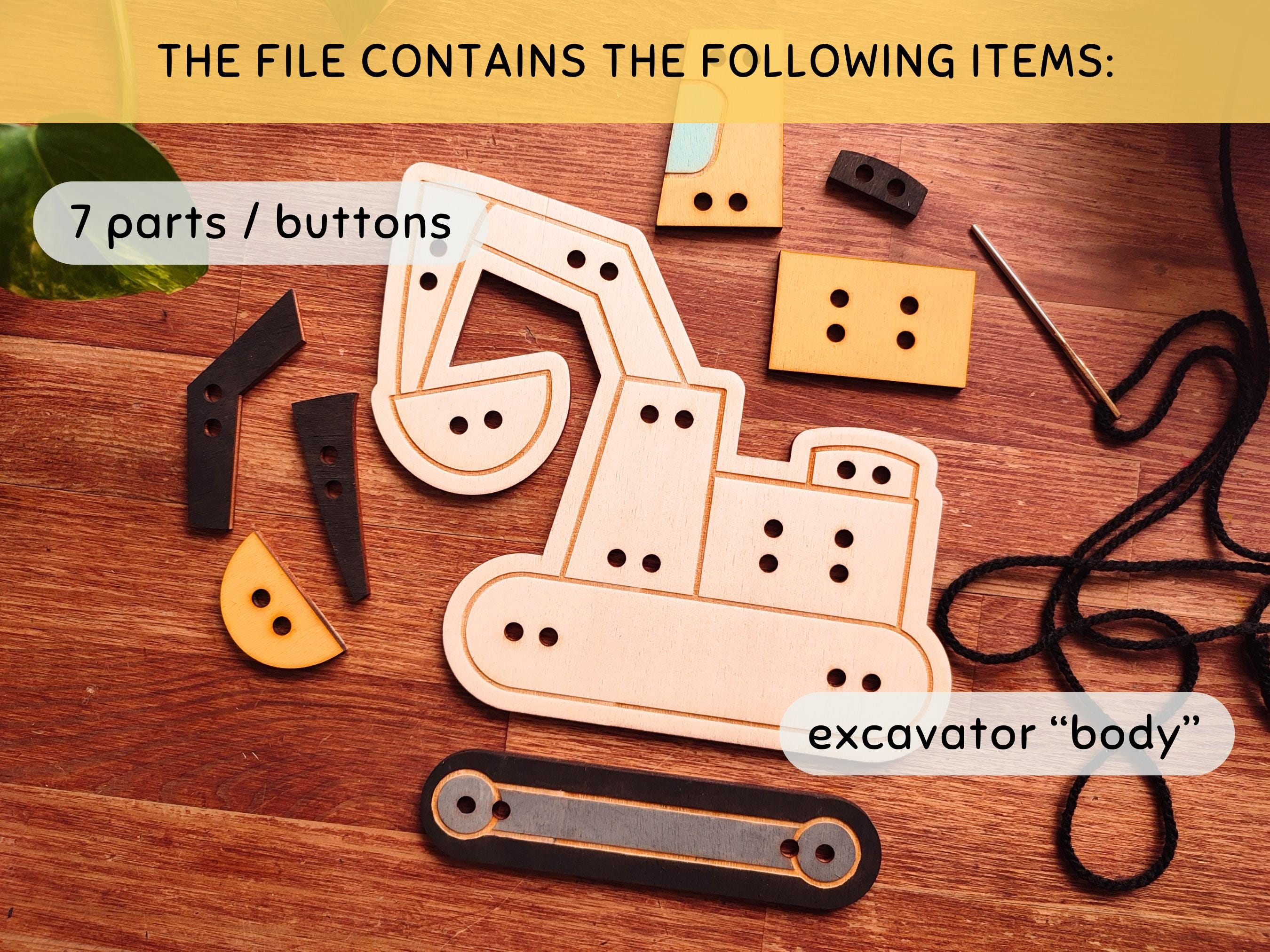 Digger Sewing for Kids Laser Cut, Sewing on Buttons SVG DXF, Lacing ...