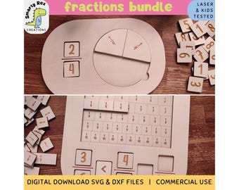 Breuk leren cirkels laserbestanden, breukstroken SVG DXF, Montessori wiskunde, 3e leerjaar wiskundecentrum, Trofast deksels, homeschool wiskundig speelgoed
